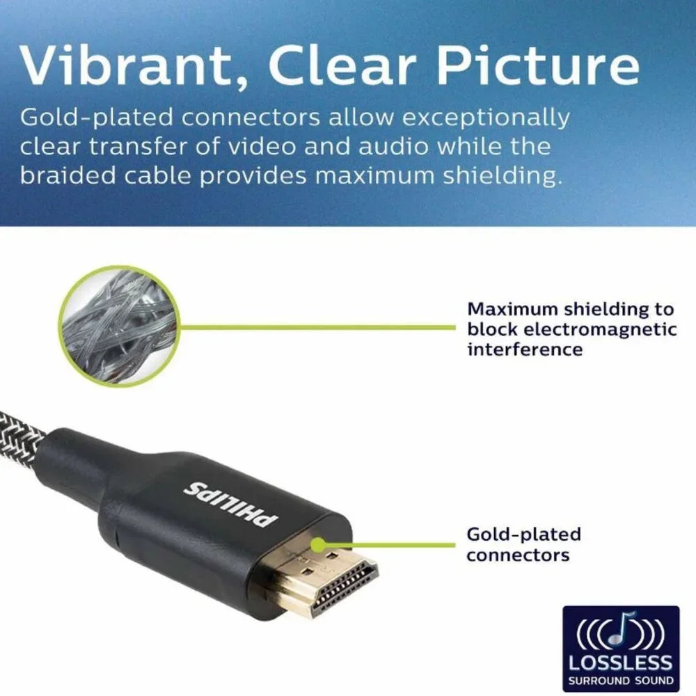 Philips HDMI High-Speed Cable with Ethernet 4K Ultra HD Full Audio/Video HDR 4ft